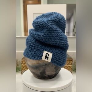 Krochet Kids Int’l Handmade Tall/Slouchy Knit Beanie Heather Indigo, Love Africa